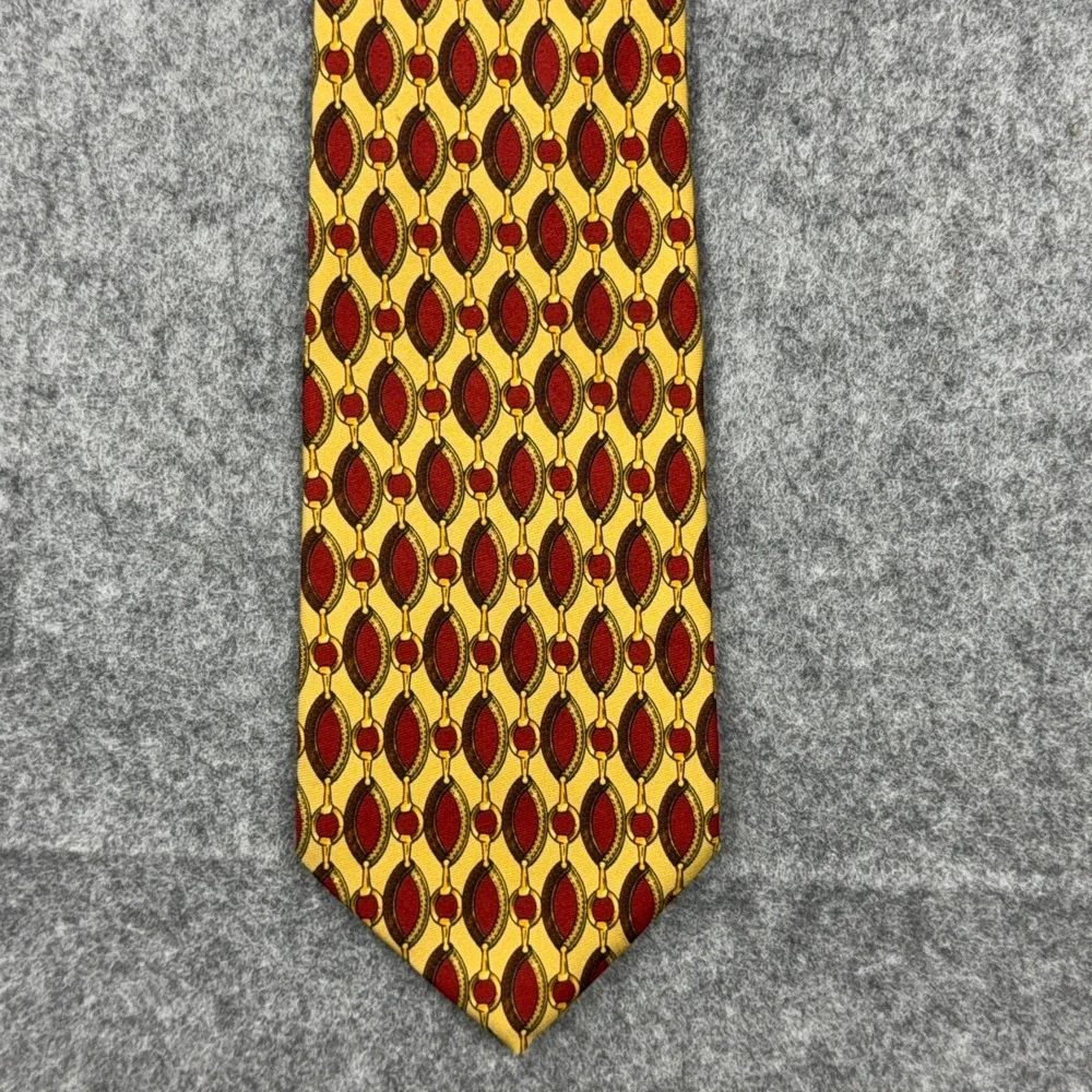 VTG Brooks Brothers Tie Mens Yellow Red Geometric Chain Link Silk Makers USA Y2K